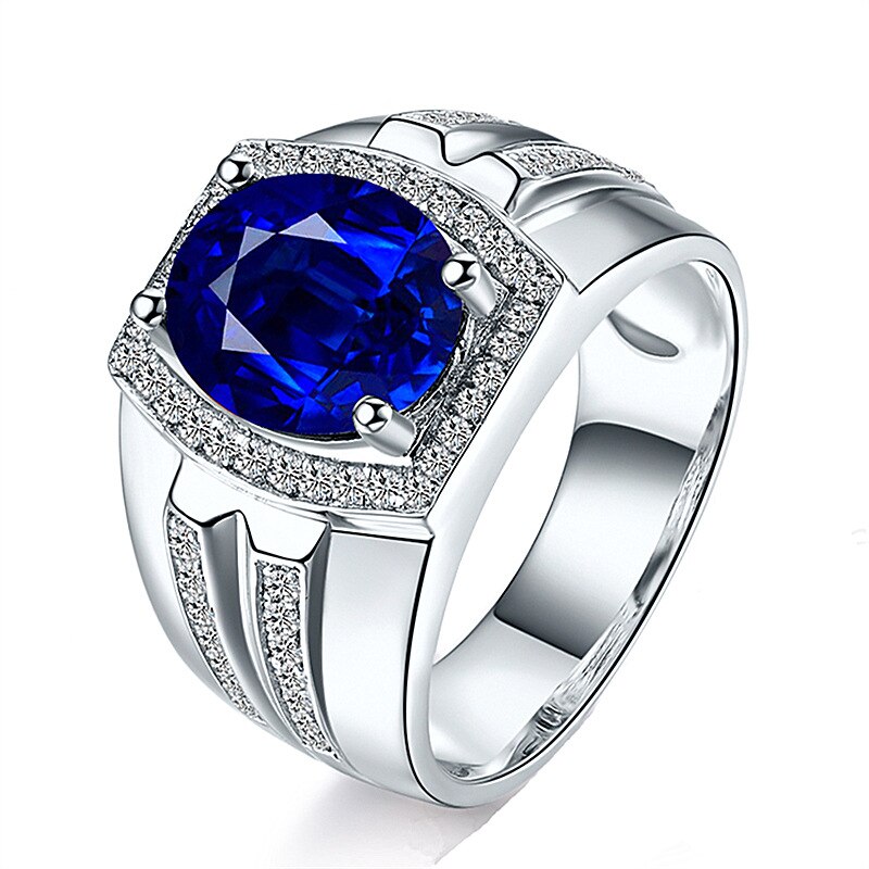 Mannen Ring 925 Zilveren Sieraden Ovale Vorm Sapphire Zirkoon Edelsteen Mode Vinger Ringen Accessoire Voor Mannelijke Bruiloft Engagement Party: 7