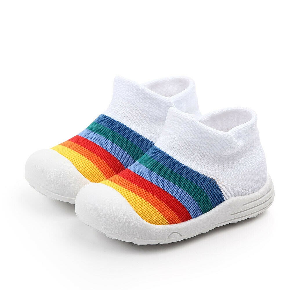 Baby eerste loopschoenen zomer herfst peuter baby unisex wieg schoenen kinderen kleurrijke regenboog geweven zachte zool elastische schoenen