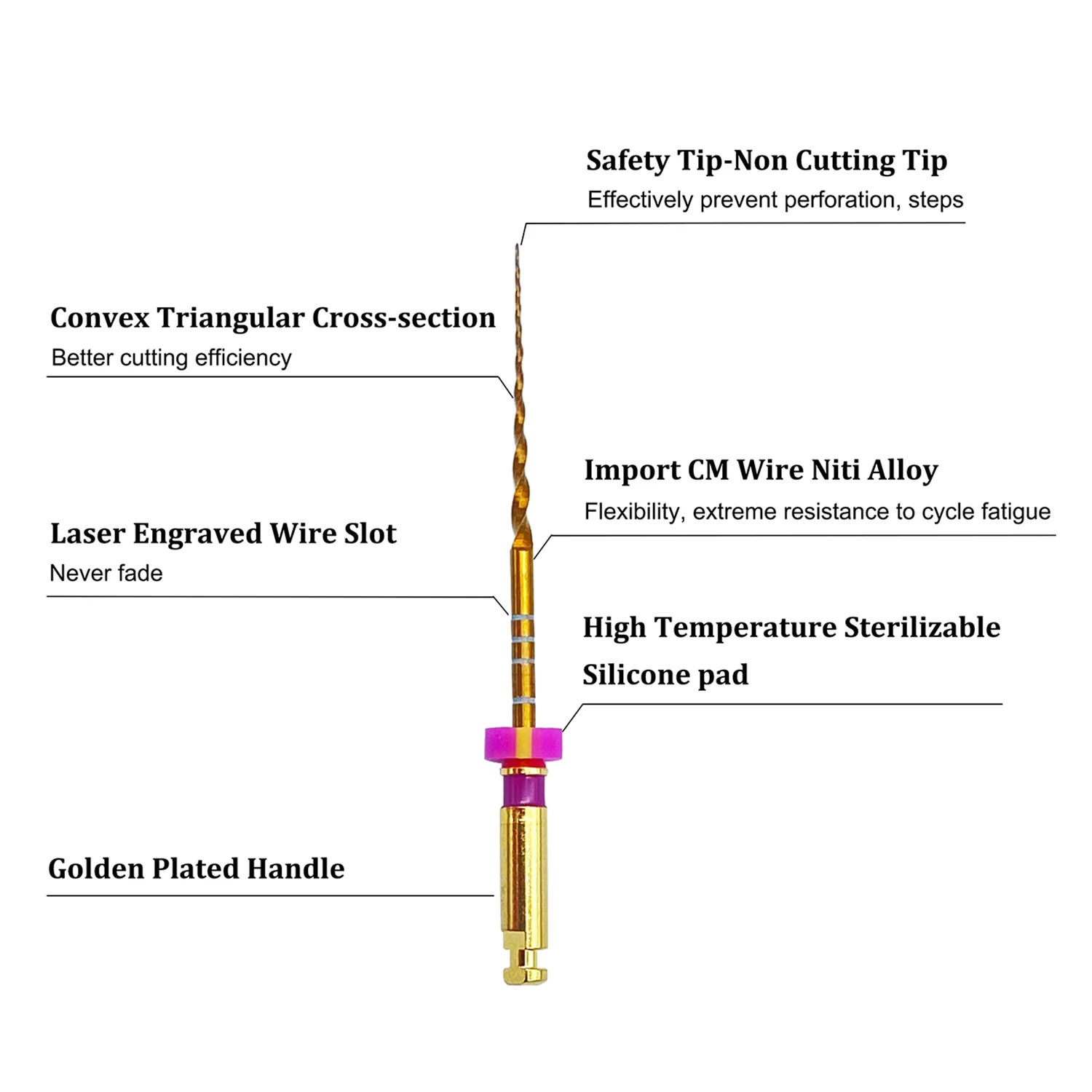 Dental Gold Flexible Files Endo Rotary Files Golden Endodontic Files 19/21/25mm Nickel Titainium Dentistry Root Canal Material