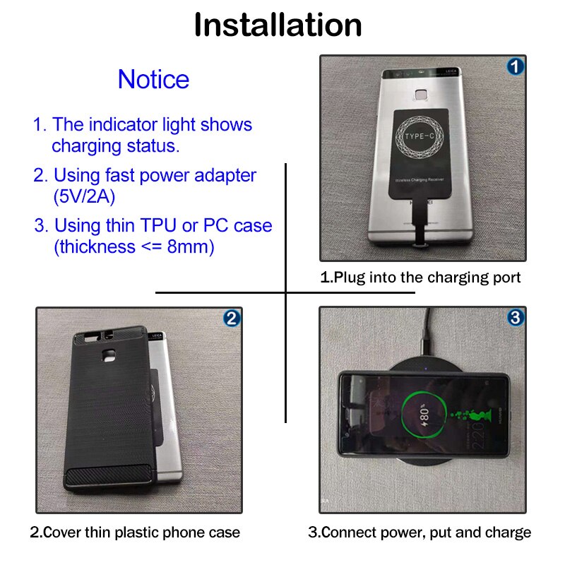 Qi Drahtlose Aufladen Empfänger für Xiaomi Redmi Hinweis 7 8 8T 9S 9 Profi Telefon Drahtlose Ladegerät USB typ-C Ladung Adapter fallen