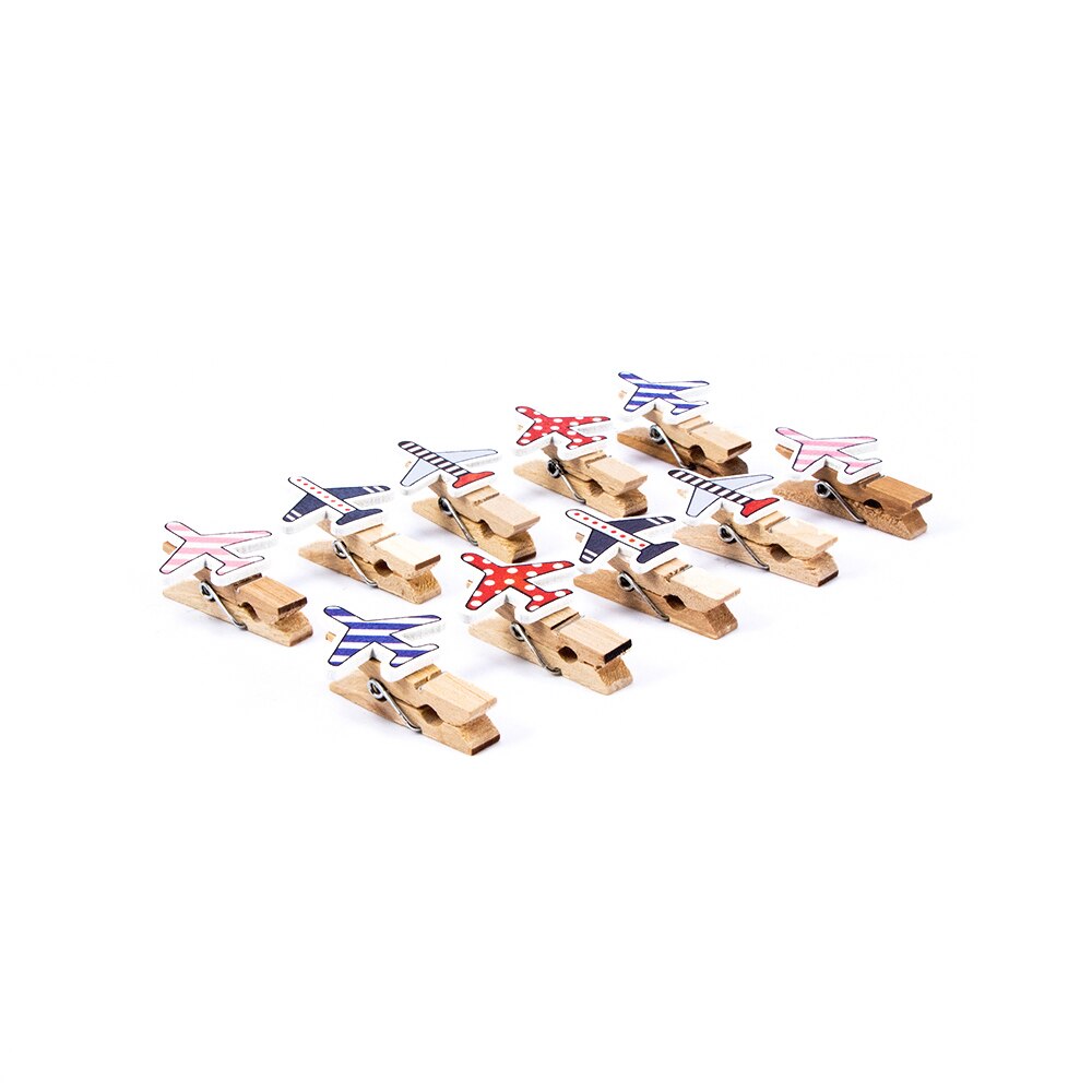 10 unids/pack de dibujos animados lindo avión Clips de madera foto manualidades de papel bricolaje Clips decorativo pinza suministros de oficina