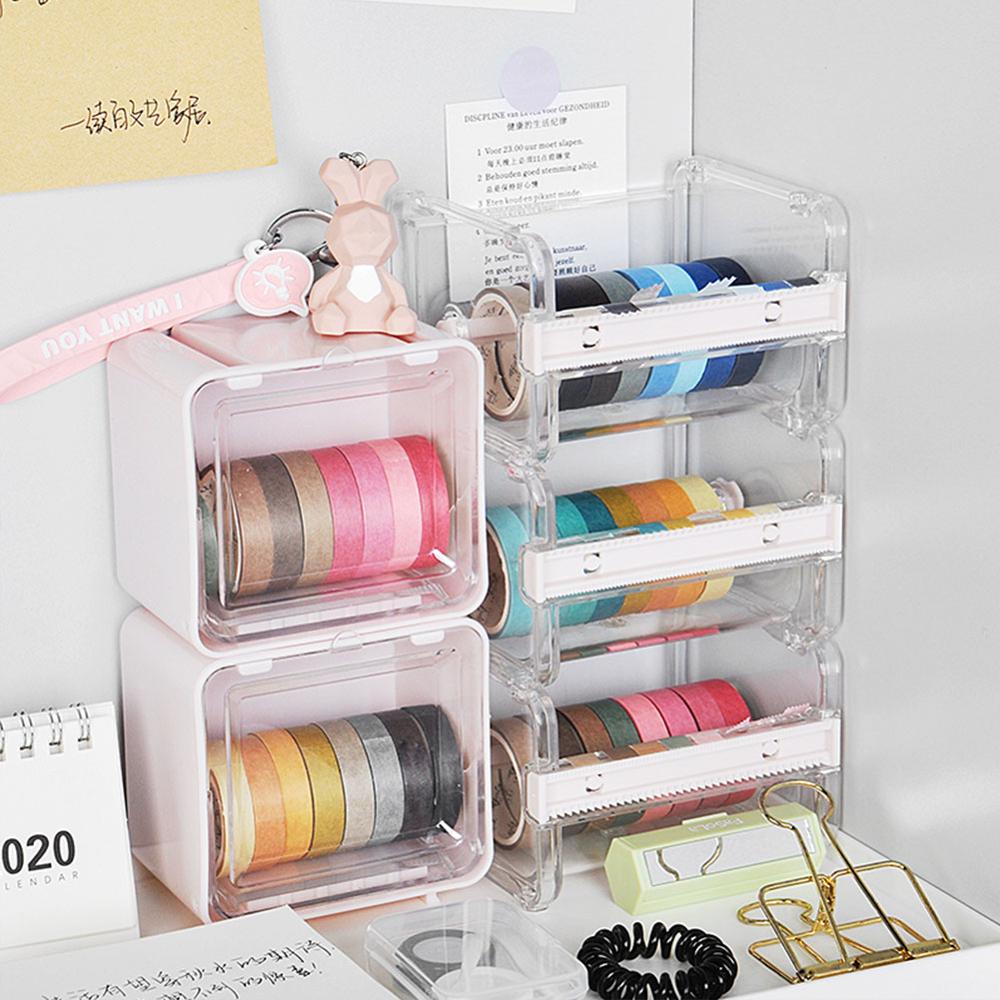 Portable Transparent Adhesive Tape Dispenser Cutter Desk Washi Tape Holder Storage Box Organizer Office School Stationery Supply