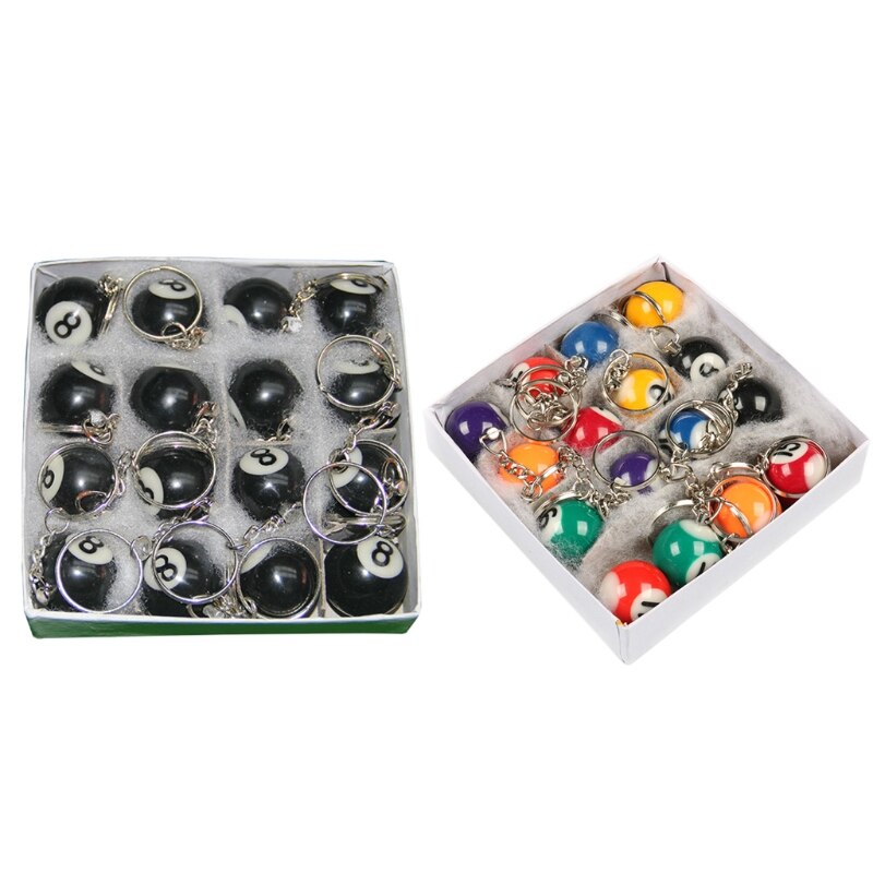 16pcs/set Mini Billiards Shaped Keyring 25mm Resin Billiard Ball Keychain Black 8 Hanging Decorations