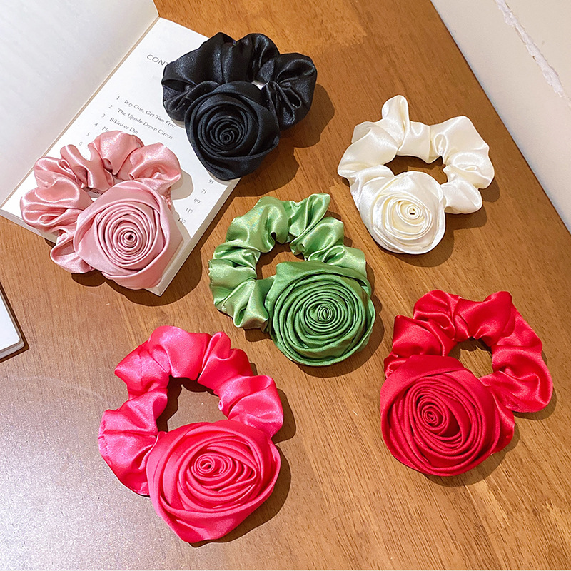 Cinta elástica para el cabello con flores rosas para mujer y niña, lazos de cuerda para el cabello, coleteros con flores, accesorios para el cabello