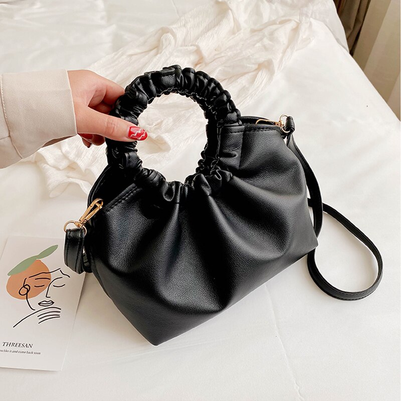 Bolso pequeño de cuero de lujo para mujer, bolsa de mano de noche suave, bandolera de cuero, bolso de mano: Black 2 shoulder bag