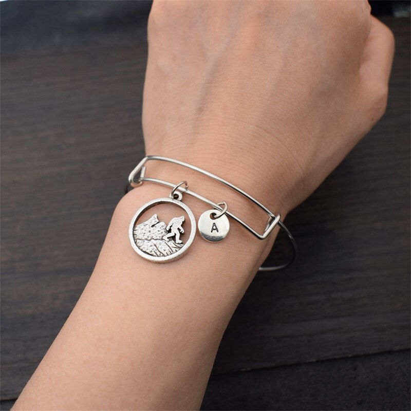 Bigfoot Mountain Bracelet with Letter Pendant Sasquatch Jewelry