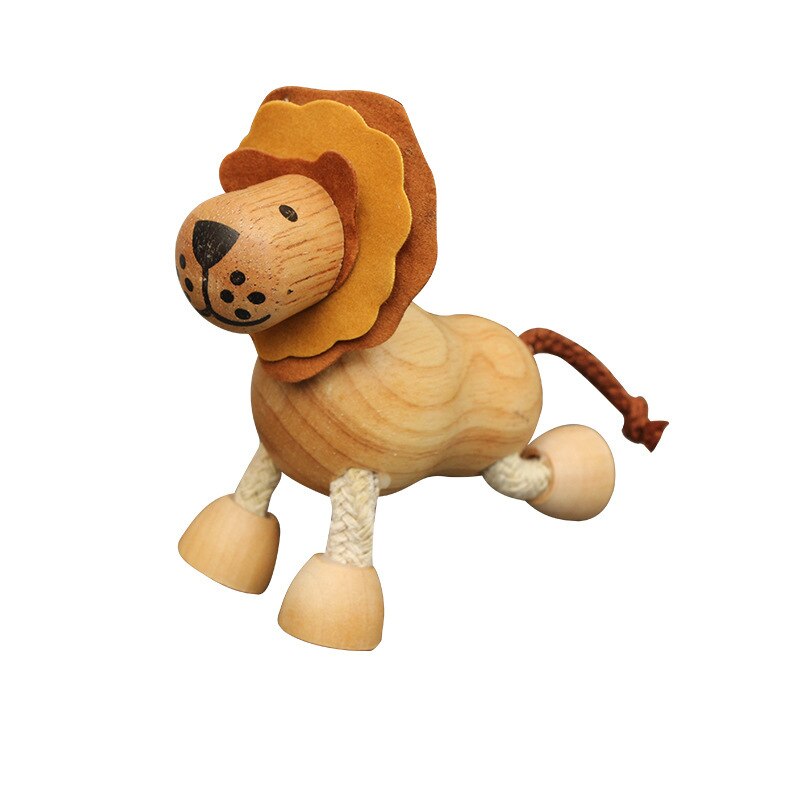 Wooden Small Animal Solid Wood Animal Doll Model Toy Children Forest Animal Puppet Toy Decoration: lion