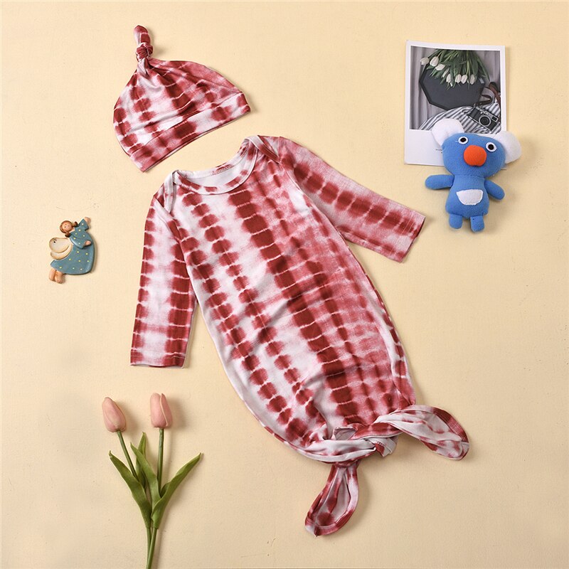 Mode Tie-Dye Gedrukt Baby Meisjes Jongens Slaapzakken Hoeden 2 Stuks Lange Mouw Katoenen Deken 6 Kleuren