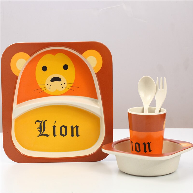 Imebaby5 pièce ensemble bambou vaisselle bambou bol bébé alimentation plaque créative dessin animé enfants bol/tasse/fourchette cuillère coffret