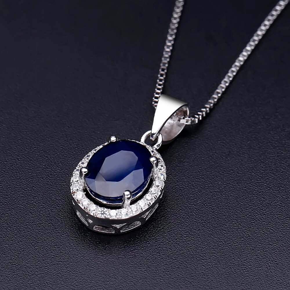 Gem 'S Ballet Natuurlijke Natuurlijke Blauwe Saffier Real 925 Sterling Zilveren Hanger Ketting Voor Vrouwen Ketting Kostuum Sieraden