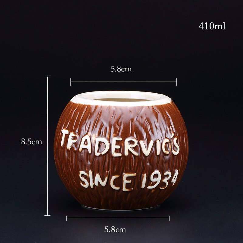 W stylu hawajskim 3D Coco Hollywood bar kubek TIKI Wykonany ręcznie ceramiczna łupina kokosa koktajl szklany zimny napój sklep lody Smoothie Puchar: Default Title