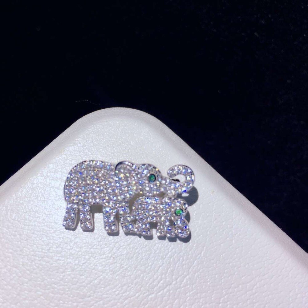 Lindo pequeño elefante broche pins 925 plata esterlina con circón cúbico doble elefantes mujeres finas chica joyería animal