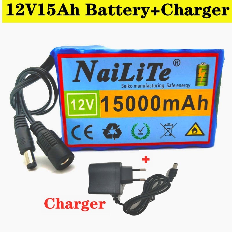Originele 18650 Li-Ion Batterij Draagbare Oplaadbare Batterij Dc 12 V 12.6 V 15000Mah Batterij/12.6 V Batterij + 12.6V1A Charger