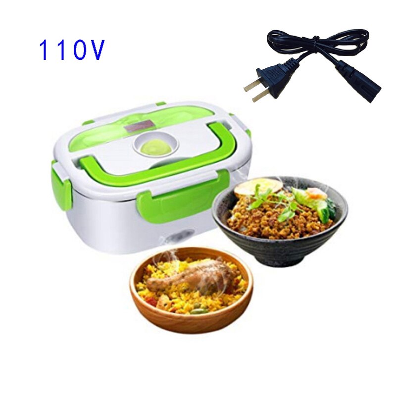 110v 220v us eu stekker elektrische lunchbox plastic voedselverwarmer thuis school kantoor verwarmde bentobox draagbaar bpa-vrij: 110v groene amerikaanse stekkers