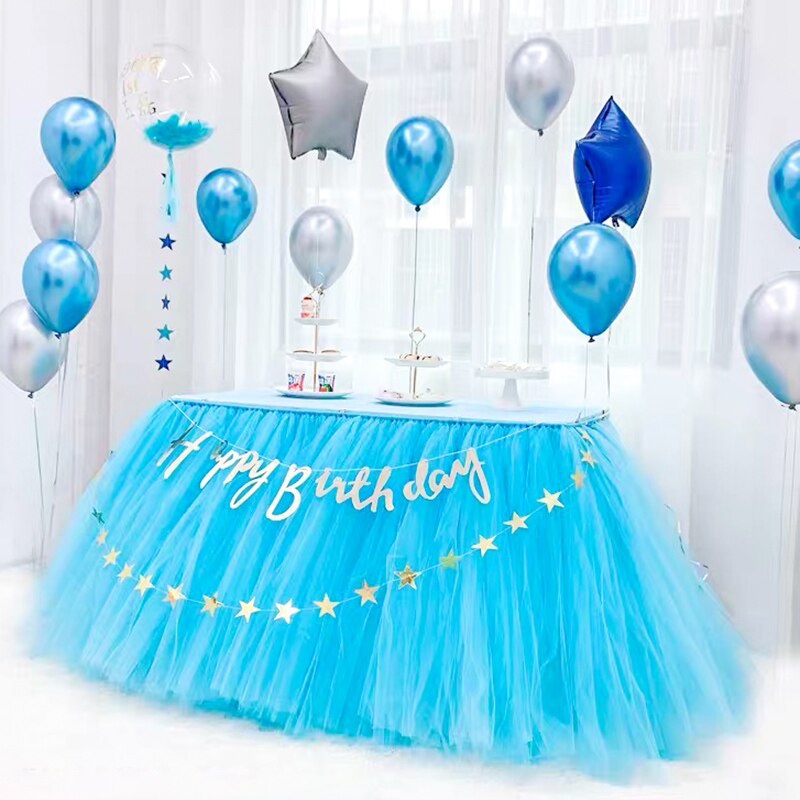 Tulle Tutu Table Skirt Tableware for Wedding Decoration Baby Shower Party Wedding Table Skirting Home Textile Finished Product: Blue