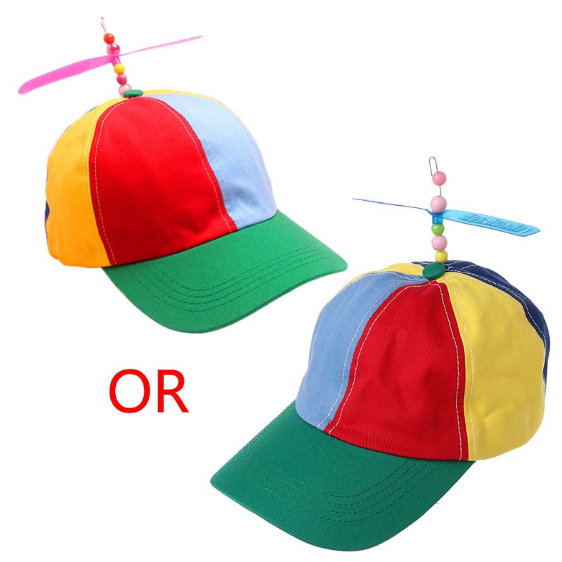 Barn barn bomull helikopter propeller hink keps färg block lapptäcke slända pärlstav sommar solskydd fiskare hatt: Bb