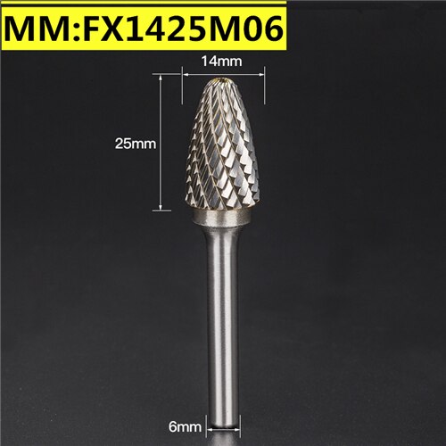 1pcs-free Vhm Tungsten Staal Frees, 6Mm Schacht F Type Metalen Elektrische Slijpen Hoofd, polijsten Tool: FX1425M06