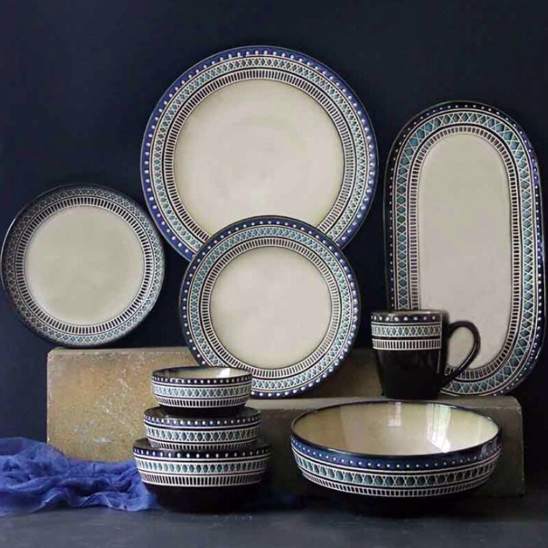 Cartoon Dinner Plate Set Ceramic Kitchen Plate Breakfast Tableware Set Food Dishes Rice Salad Noodles Bowl Soup Cup Kitchen