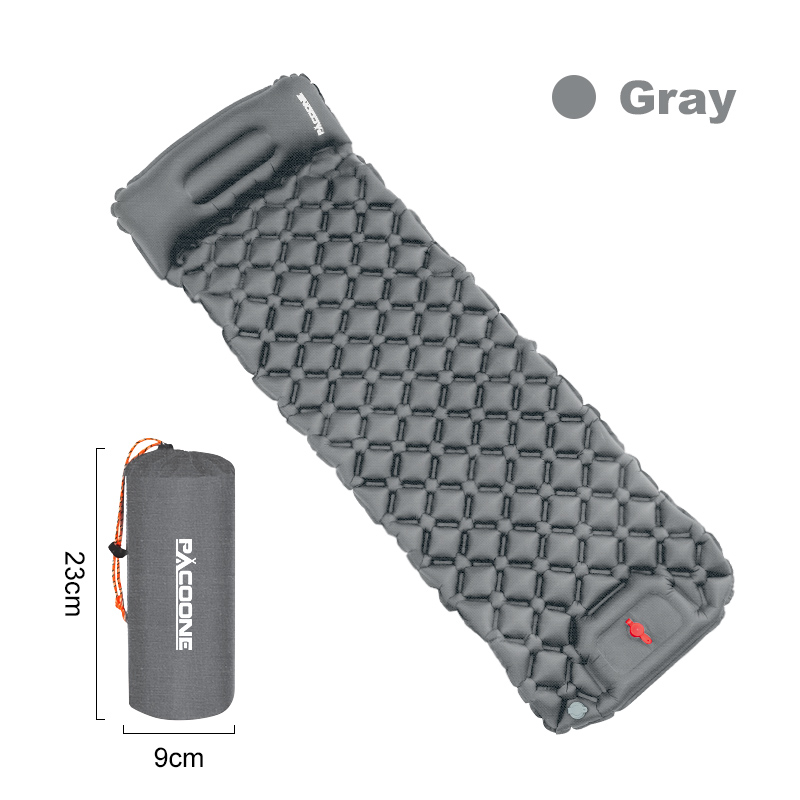 Pacoone Outdoor Isomatte Camping aufblasbare Matratze eingebaute Pumpe ultraleichte Luftkissen Reise matte mit Kopfstütze für Trave: Licht Grau