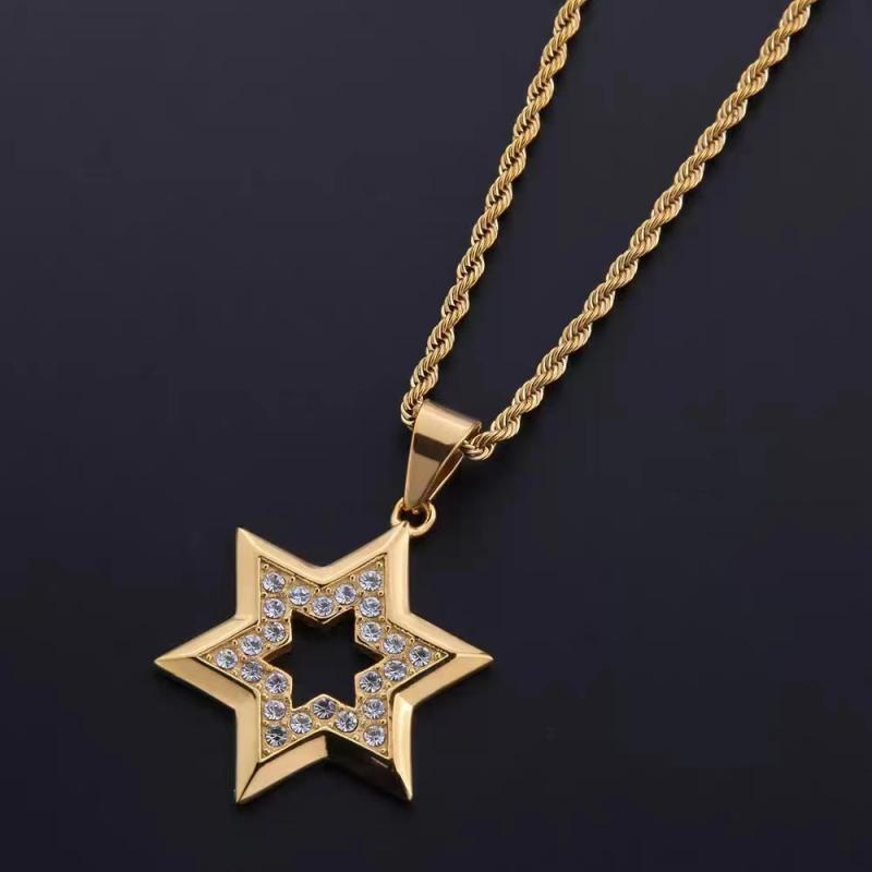 Hip Hop Star of David Pendant Men\'s Six Pointed Star Necklace Judaism Shield of David Amulet Jewelry