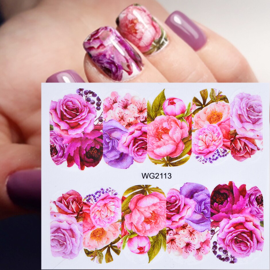 1pcs Bloem Bladeren Nail Sticker Decals Blossom Kleurrijke Slider Rose Water Volledige Wraps Nail Art Decoratie Bloemen Op Nagels CHWG