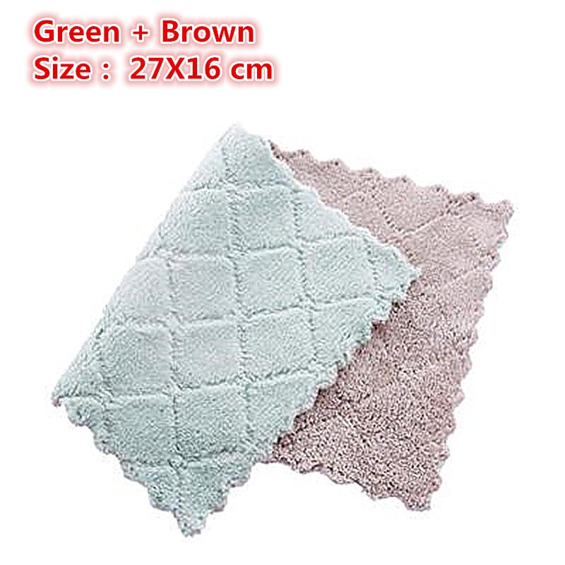 Moboss huishoud keukenhanddoek absorberend dikker dubbellaags doekje tafelreiniging afwasdoek keuken microvezel handdoek: Groenbruin / 1 pc