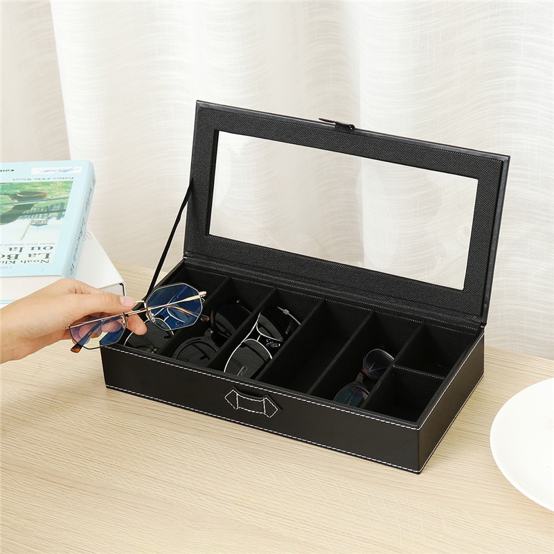 7 Grids Watch box Leather Glass Box glasses Case Storage Organizer Box Luxury Jewelry Display Multifunctio Box Watch Black