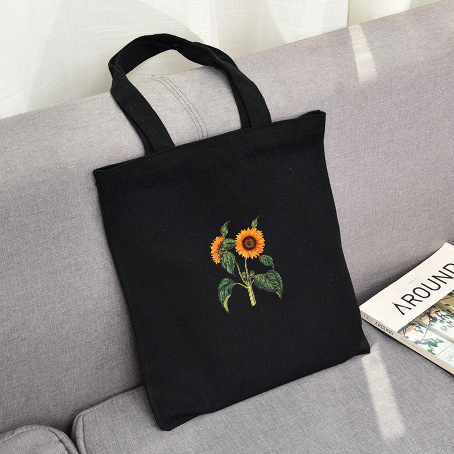 Women Canvas Shopping Bags Eco Reusable Sweet Ladies Vintage Literary Bags Women Beach Bags Sun Flower Printed Colorful