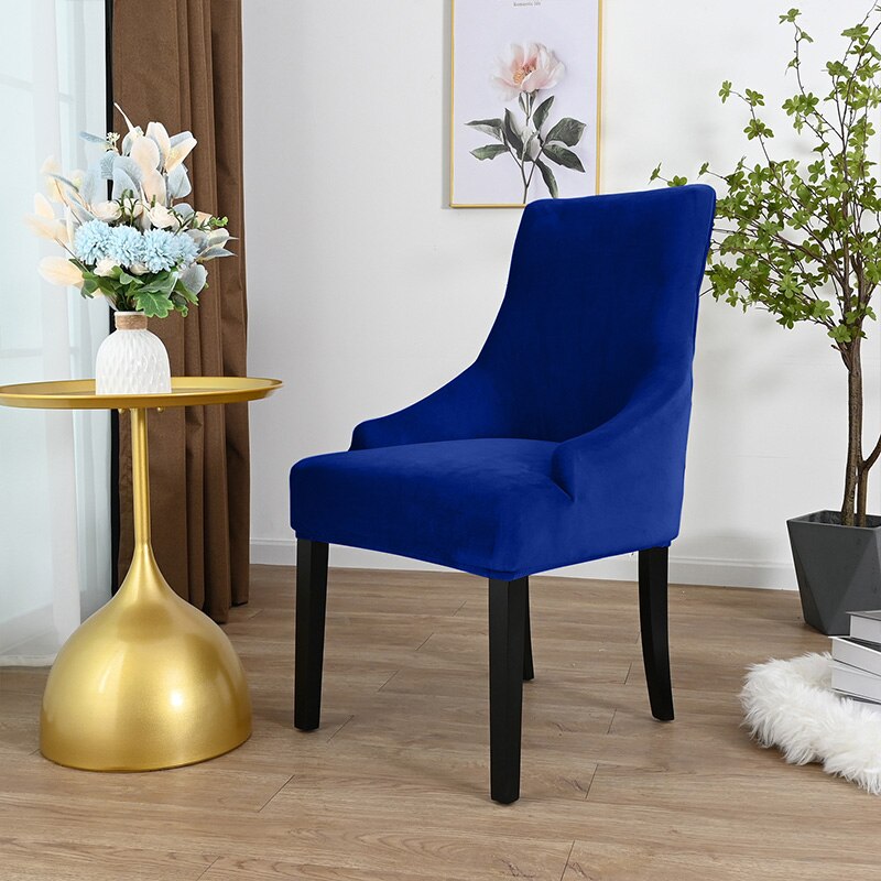 Aksamitna czernica pokrowiec na krzesło do jadalni salon Stretch Wingback krzesło narzuty elastyczny fotel z uszakami pokrywa do jadalni kuchnia: lake blue