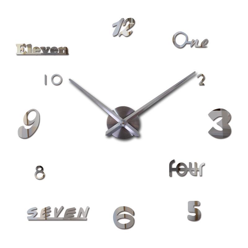 3D Wandklok Horloge Modern 3D Diy Acryl Spiegel Stickers Horloges Woonkamer Quartz Naald Europa Wandklokken Grote size: Zilver / 37 Inch