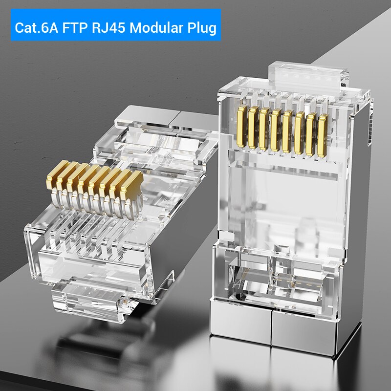 Vention Cat7 RJ45 Connector Cat7/6/5e STP 8P8C Modular Ethernet Cable Head Plug Gold-plated for Network RJ 45 Crimper Connectors: 50PCS / FTP---Cat.6A