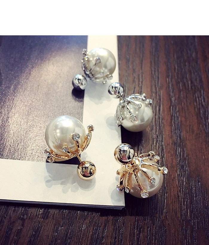 Korean Style Big Pearl Jewelry Temperament Rhinestone Color Ball Stud Earrings For Girl 03