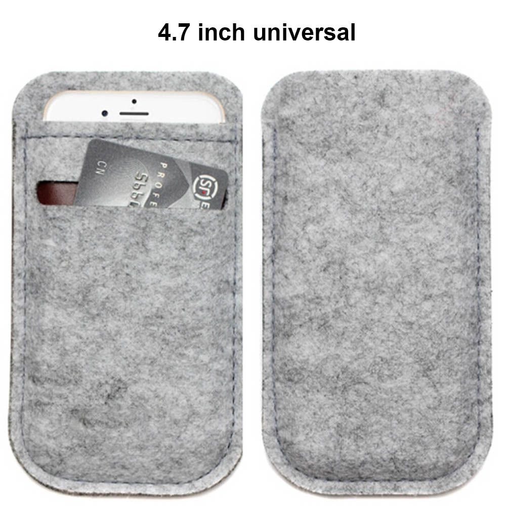 Universal Wool Felt Case Bag For 4.7 5.5 inch Mobile Phone Case Wallet Bag Card Slot Pouch Cover for iPhone 6 7 8 Plus Samsung: 4.7 inch-light grey