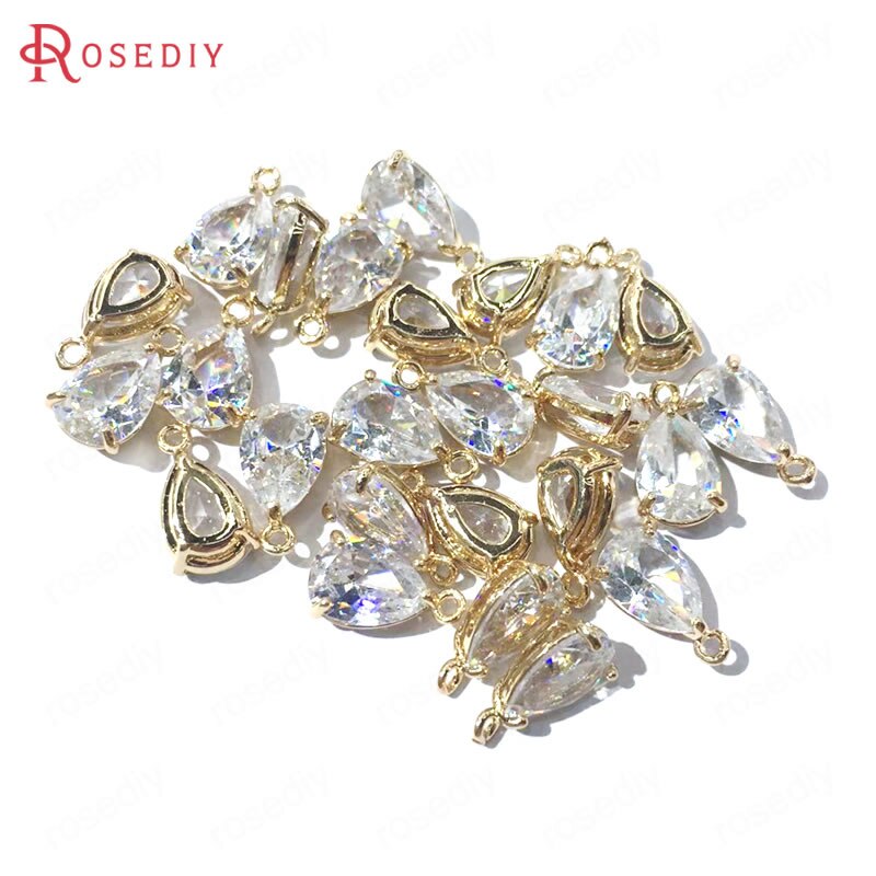 10PCS 7x10MM 24K Champagner Gold Farbe Messing und Glas Tear Form Charms Anhänger Schmuck machen Liefert Diy Zubehör: White