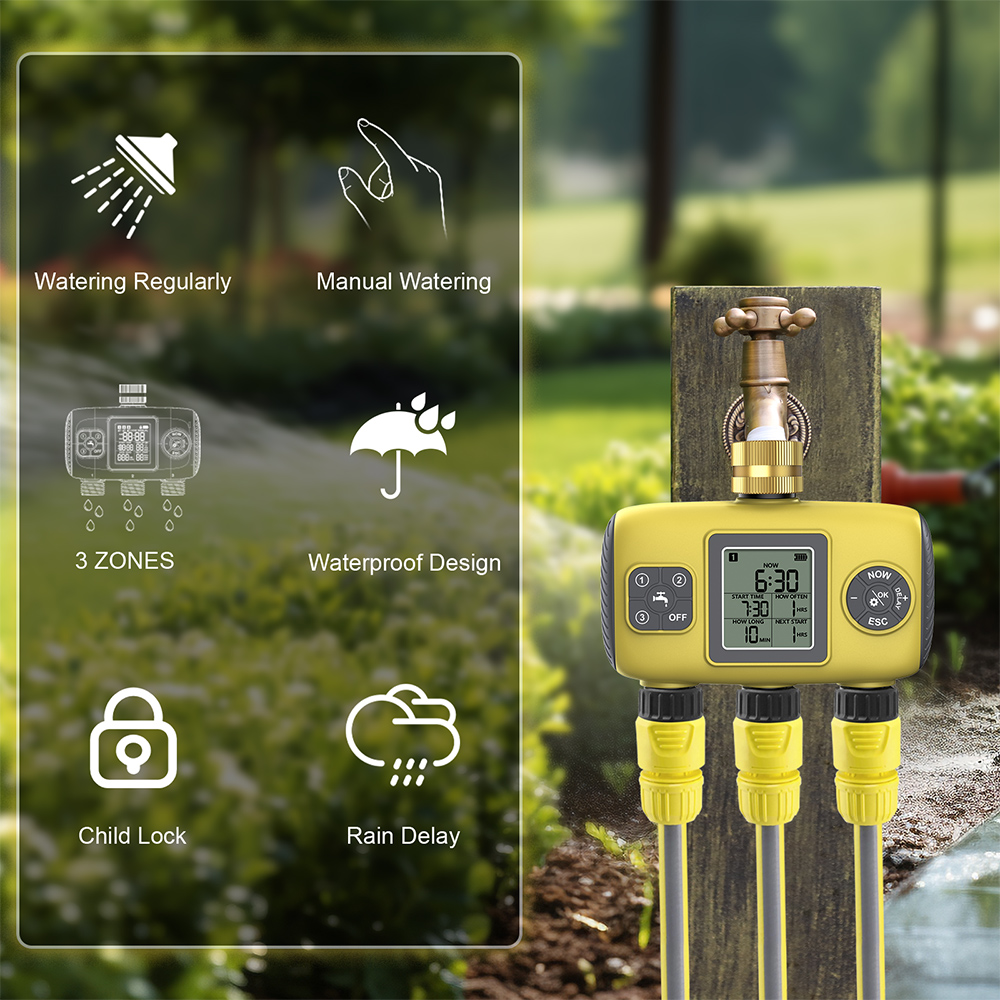 Automatischer Bewässerungstimer für Gartenpflanzen, intelligenter Bewässerungs-zeitliche Koordinierung-Regler für Höhle Außenbereich, programmierbares Bewässerungssystem mit 1/2/3 Ausgängen
