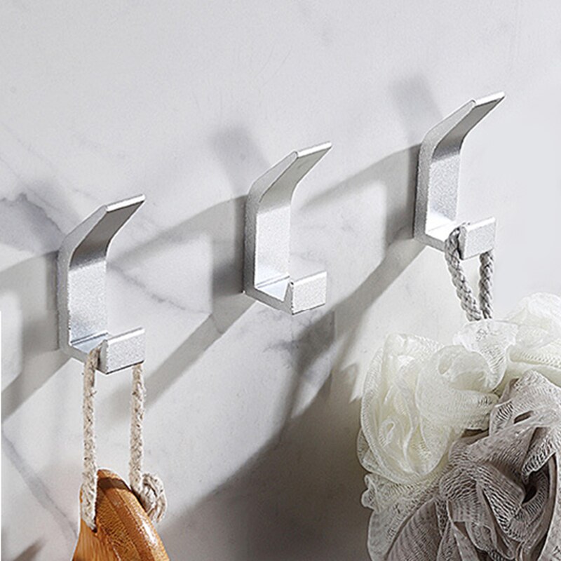 Gancho Doble para ropa de baño, perchero para bata de dormitorio, accesorios de cocina para sala de estar, color blanco y negro, sin perforación: Silver 3PCS