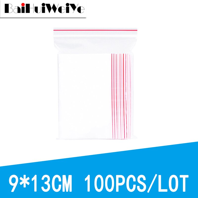 100PCS/LOT Resealable Zip Lock Bags Self Seal Clear Plastic Poly Bag Food Storage Package Reclosable Vacuum Fresh Bag: 9X13CM