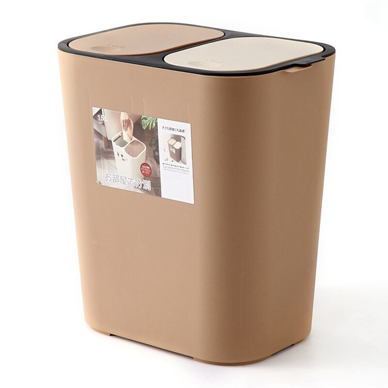Dry and Wet Classification Double-Barrel Trash Can Nordic Simple Press Household PP Plastic Waste Bins with Cover: Rose Red