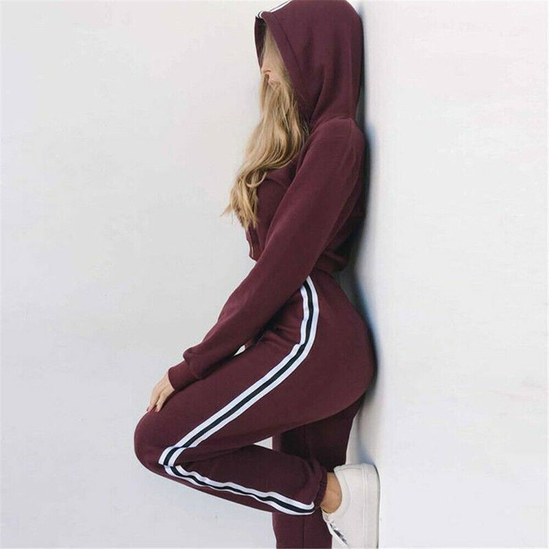 Sportsdress joggedress langermet kvinner stripe løpesett vinter høst jogge joggebukser 2 stk sportsklær kvinnelige sportsdresser