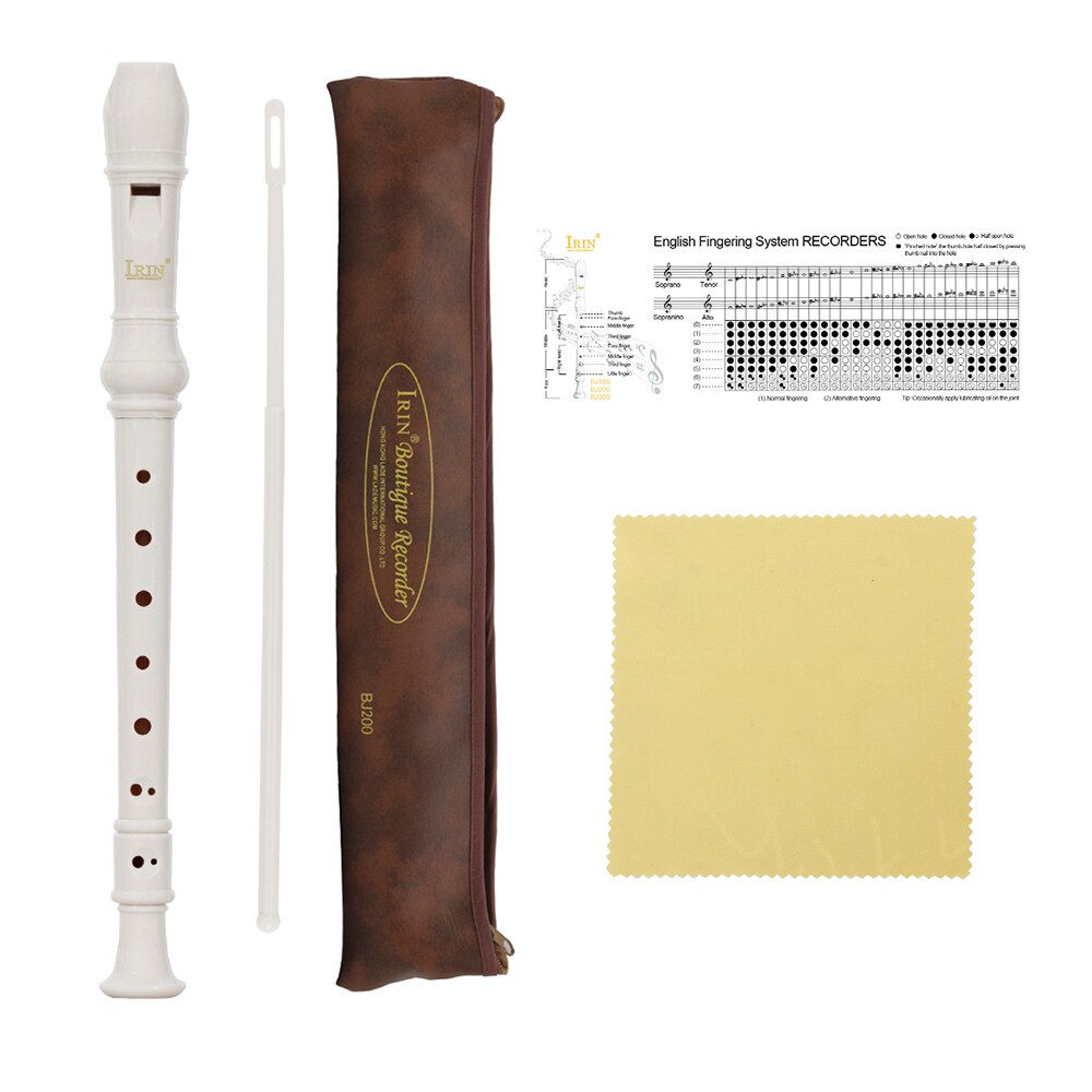 Irin abs descant recorder 8 huller i barok stil optagere instrument aftageligt med fingerstøtte bæretaske blæseinstrumenter: Hvid