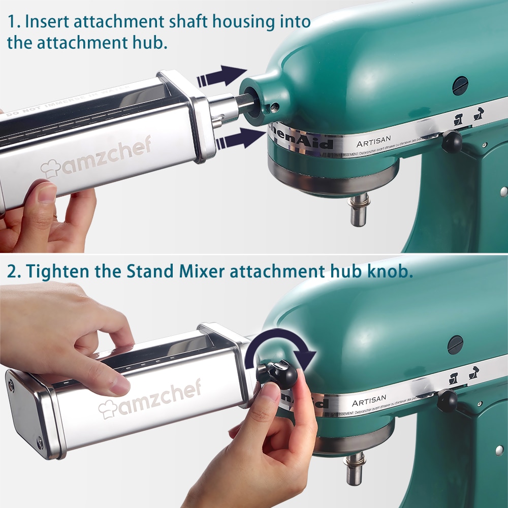 AMZCHEF – rouleau à pâtes en acier inoxydable, pour appareil à pâtes, accessoires Kitchenaid, DT-A-0, 8 réglages d&#39;épaisseur