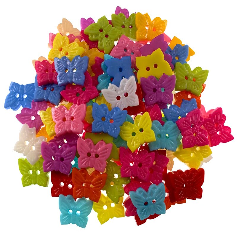 50 stuks vlindervormige nylon knopen in gemengde kleuren, geschikt voor naaien, knutselen en scrapbooken, 18 x 15mm