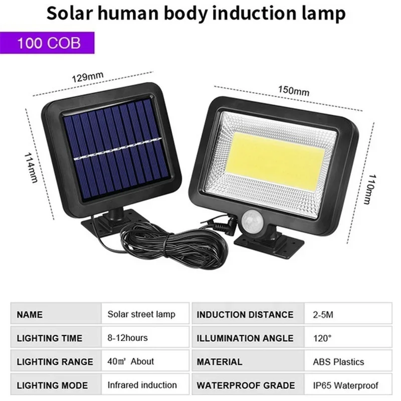 Lámpara Solar de pared dividida 100/120/160COB, 3 modos, Sensor de movimiento impermeable, farolas de jardín, lámpara Solar, luz de pared de seguridad para jardín: Azul