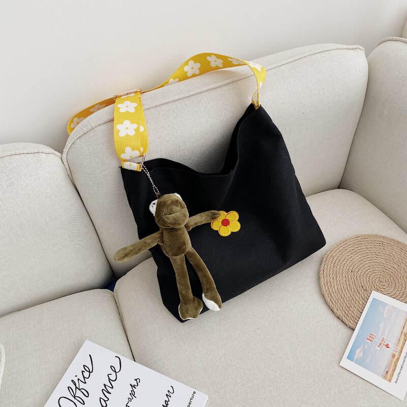 Shopping Bags Women Floral Casual Handbag All-match Simple Students Ins Canvas Bag Zipper Big Capacity Korean Style Ulzzang Chic: 10 pendant