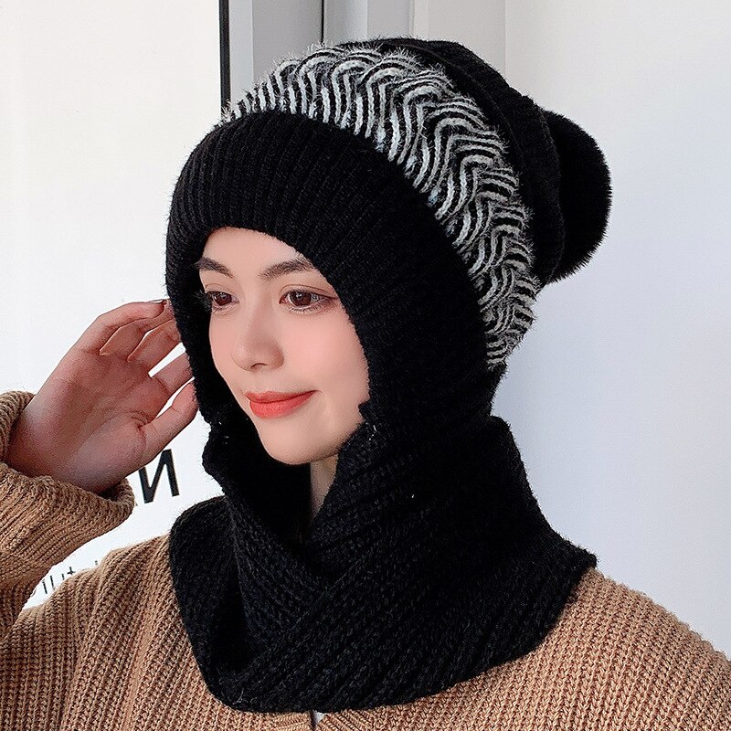 Gorro de lana de punto para mujer, bufanda rosa, versión coreana, versátil, conjunto de gorros para padres e hijos, 2022: black
