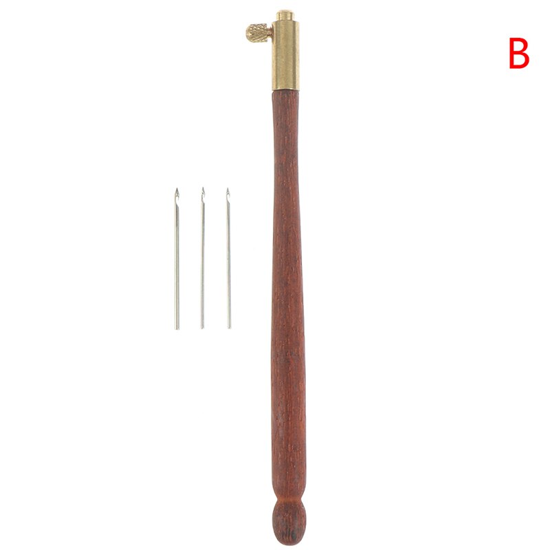 French Crochet Embroidery Beading Hoop Sewing Tool Set DIY Craft Wooden Handle Tambour Crochet Hook with 3 Needles: B