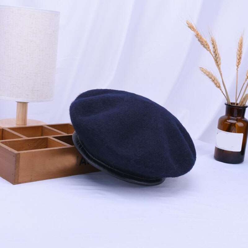 Ymsaid skóra francuski beret czapka czarna kobieta 100 wełna czuł malarze berety dla kobiet zima jesień czapka typu czapka bez daszka rozmiar 56-58cm