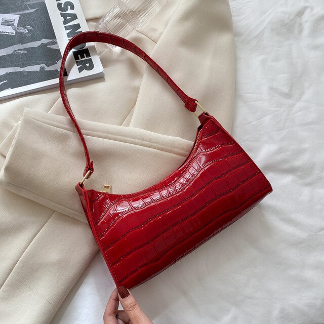 Bolso Retro con patrón de cocodrilo para mujer, bolsa de hombro a la de cuero PU para axila, bolso Francés de de lujo, monedero para mujer: style1 red