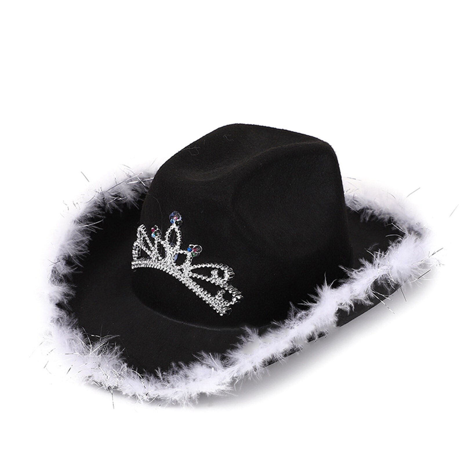 Sombrero de vaquera rosa con ribete, sombrero de vaquero de con de Tiara de corona, sombrero de vaquera de fieltro rosa para accesorios de disfraces: D