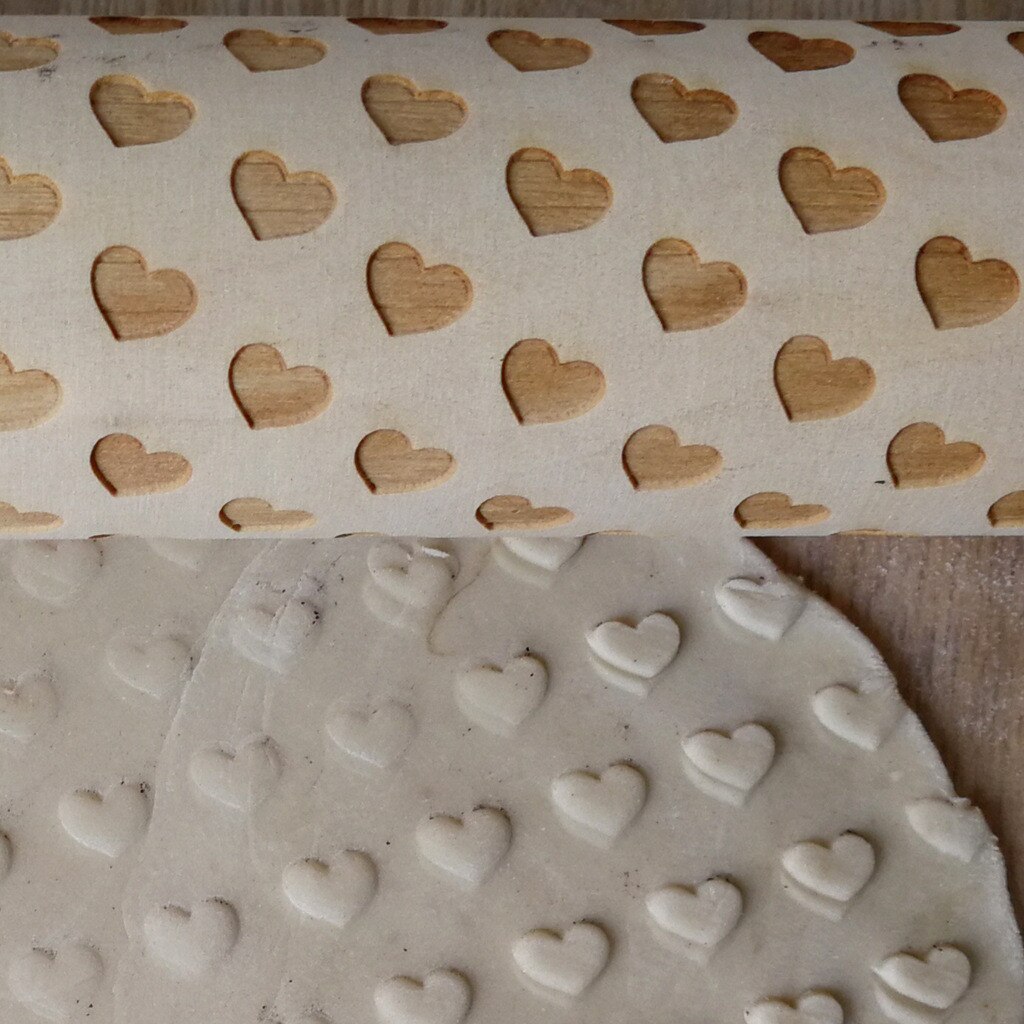 Wooden Embossing Roll Tool Cake Heart Pattern Valentine's Day Baking Cookies Kitchen Accessories#25